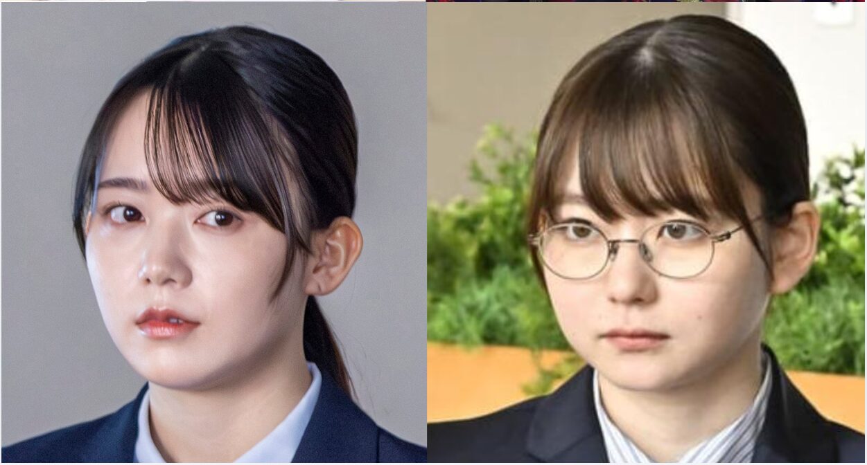 米倉れいあと山田杏奈の顔の比較画像、両方真顔で山田杏奈はメガネを掛けている